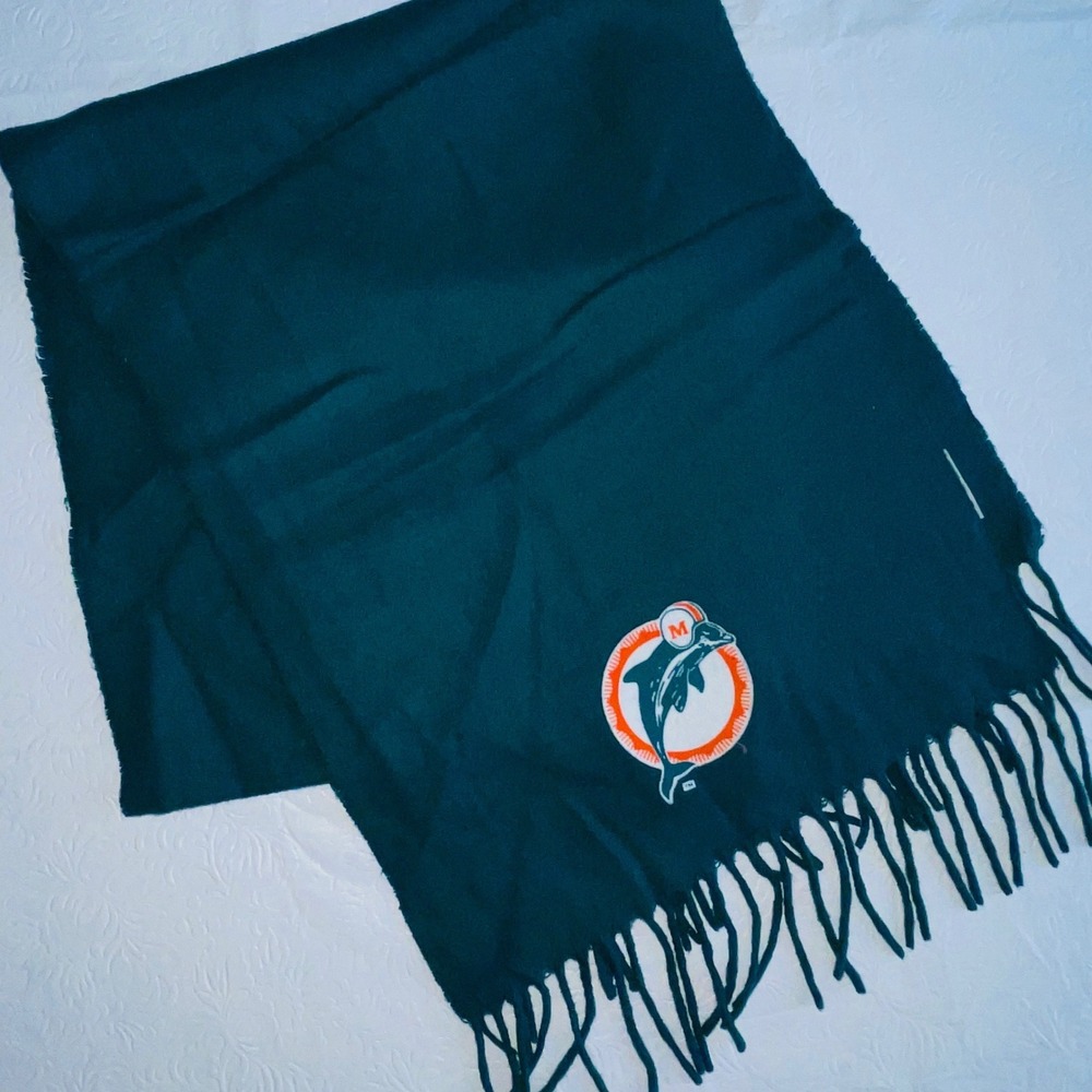 Vintage Miami Dolphins Scarf Winter Fringe Team NFL Teal Green Made in Germany
